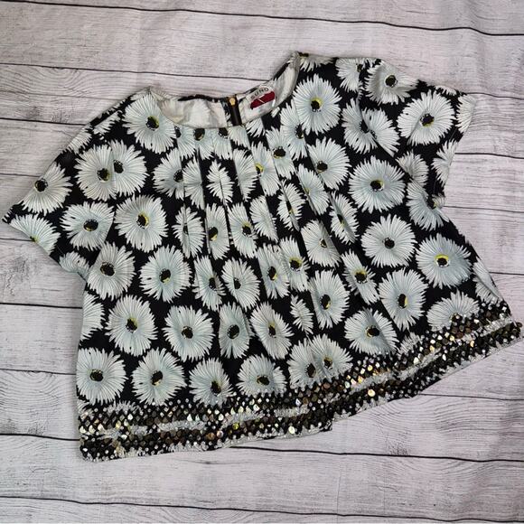 SUNO Women's Floral Printed Bateau Neckline Crop Top with Sequins Size 12 - Picture 4 of 11